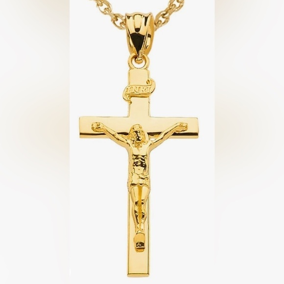 INRI Vintage Jewelry - Gold Crucifix Pendant Necklace - Women Jewelry